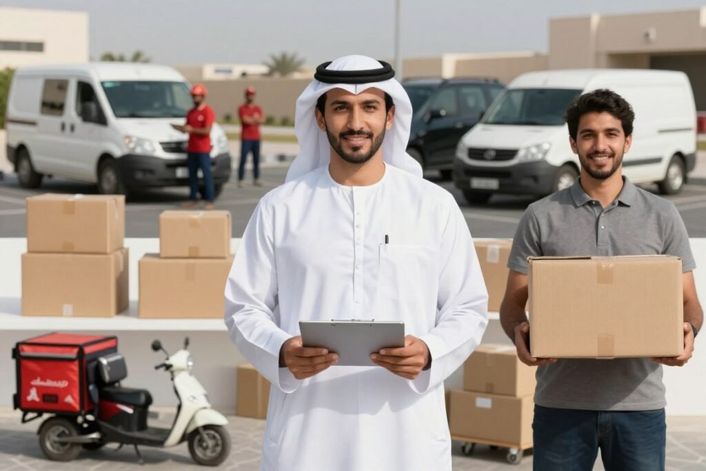 أنواع مختلفة من خدمات التوصيل في العين تشمل توصيل الطعام والوثائق والطرود أنواع مختلفة من خدمات التوصيل في العين تشمل توصيل الطعام والوثائق والطرود