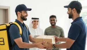 عملاء سعداء مع مندوب توصيل لايث دليفري عملاء سعداء مع مندوب توصيل لايث دليفري