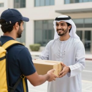 عميل راضٍ عن خدمات مندوب التوصيل في رأس الخيمة