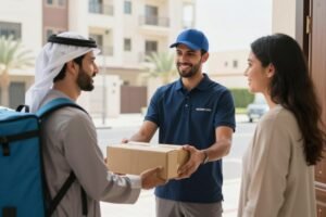 مندوب توصيل طلبات عجمان يسلم طرد للعميل