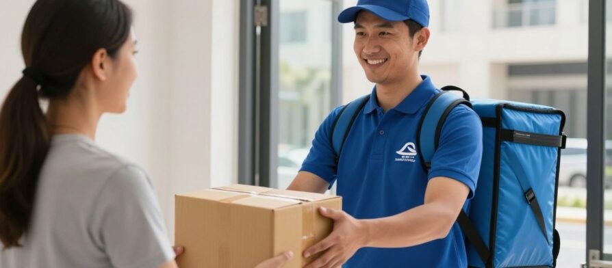 مندوب توصيل في نفس اليوم من لايث ديلفري يقوم بتسليم طرد
