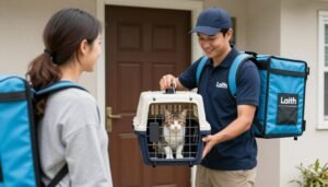 مندوب توصيل قطط من لايث دليفري يسلم قطة بأمان إلى صاحبها
