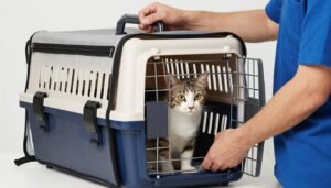 مندوب توصيل قطط يستخدم حاملة قطط آمنة ومريحة