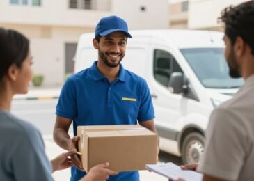 مندوب توصيل ليث يقدم خدمة توصيل سريعة في الإمارات
