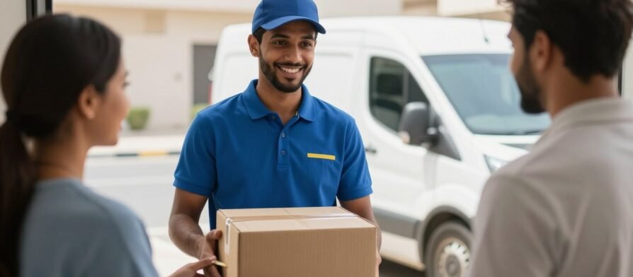 مندوب توصيل ليث يقدم خدمة توصيل سريعة في الإمارات