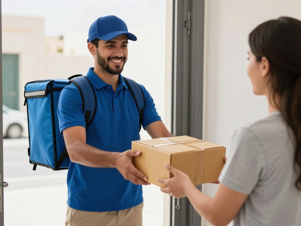 مندوب توصيل محترف يقدم خدمة عالية الجودة في العين مندوب توصيل محترف يقدم خدمة عالية الجودة في العين