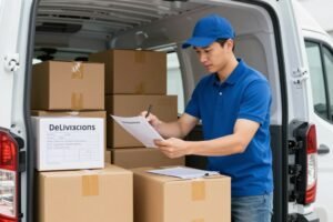 مندوب توصيل محترف يقوم بتوصيل مجموعة متنوعة من الطلبات مندوب توصيل محترف يقوم بتوصيل مجموعة متنوعة من الطلبات