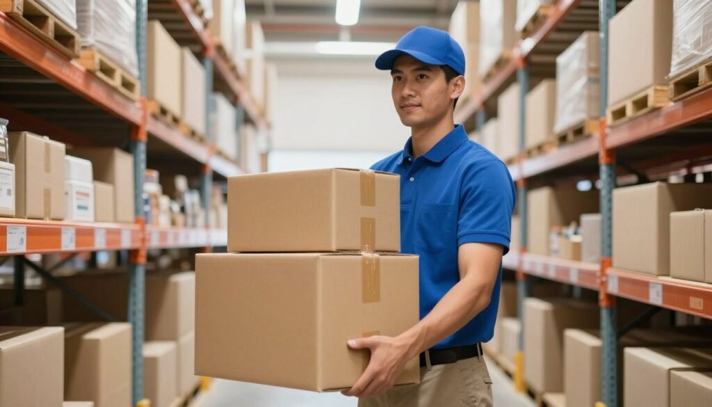 مندوب توصيل يحمل طرود متنوعة في الإمارات